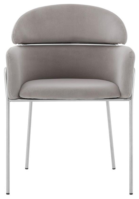 Portia Gray Velvet and Brushed Stainless Steel Dining Room Chairs - Set of 2