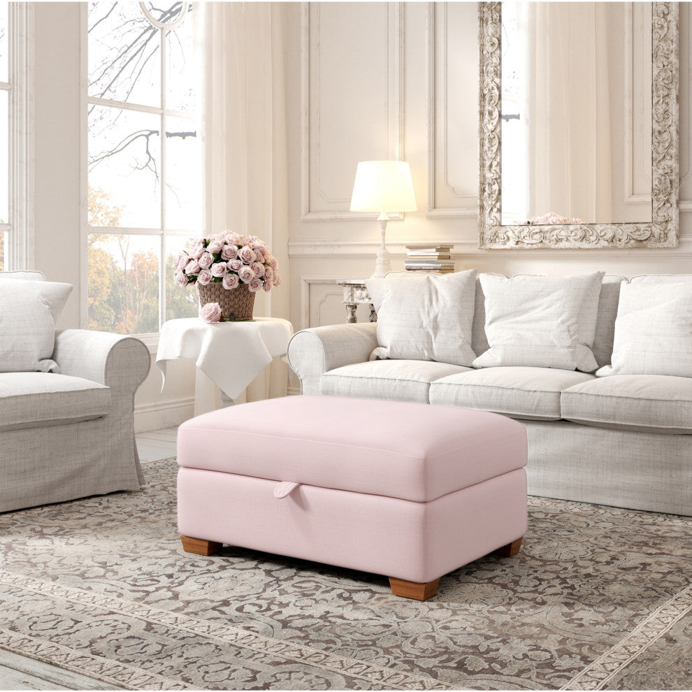 Rustic Manor Yaseen Ottoman Upholstered, Linen, Pink