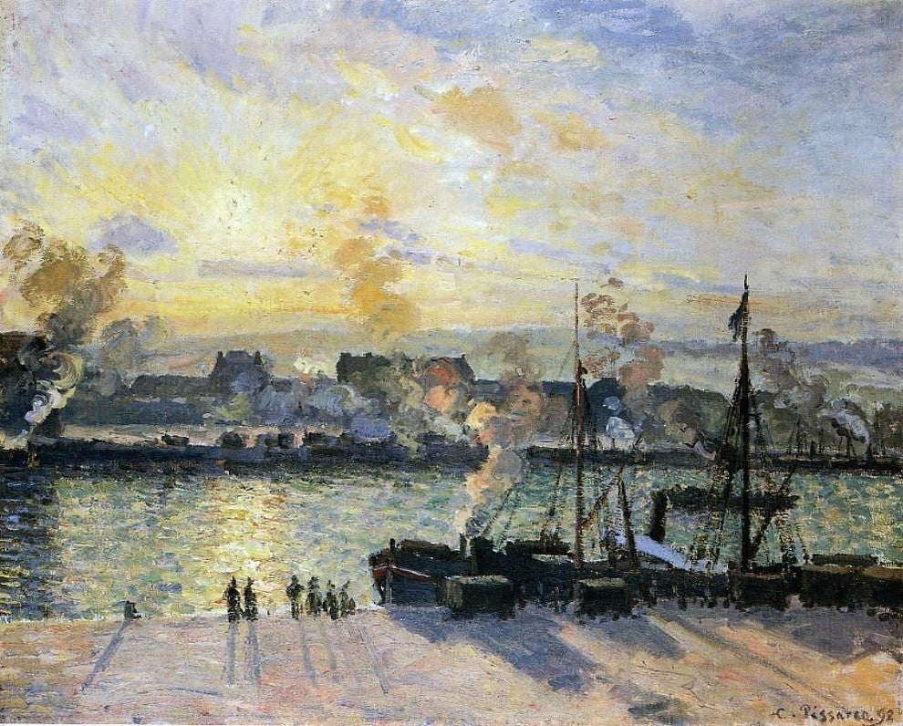 Camille Pissarro Sunset the Port of Rouen Wrapped Canvas, 20"x25"