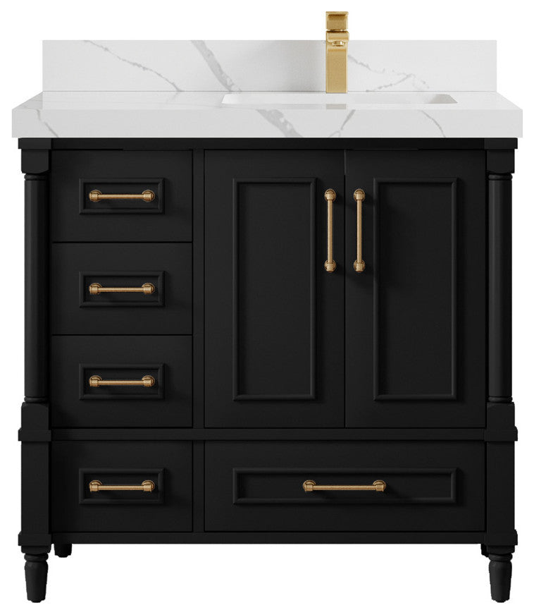 Aberdeen 36 Right Offset Bath Vanity in Black 2" Calacatta Laza