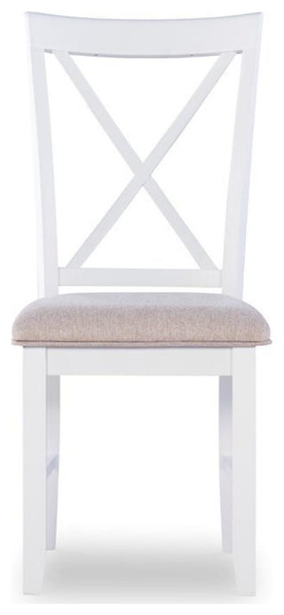 Linon Jane Set of 2 Upholstered X-Back Dining Side Chairs in Vanilla White Wood