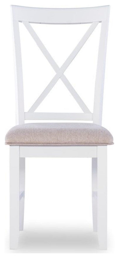 Linon Jane Set of 2 Upholstered X-Back Dining Side Chairs in Vanilla White Wood