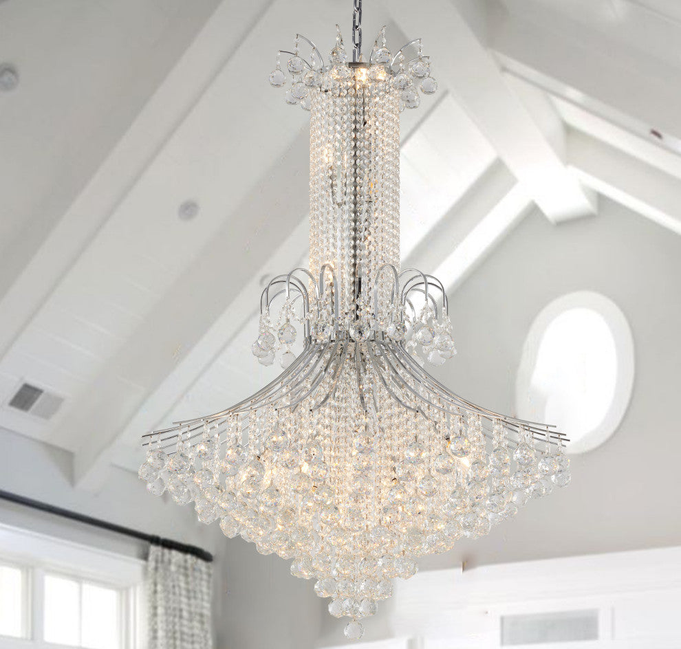 16-Light Chrome Metal Chandelier With Crystals