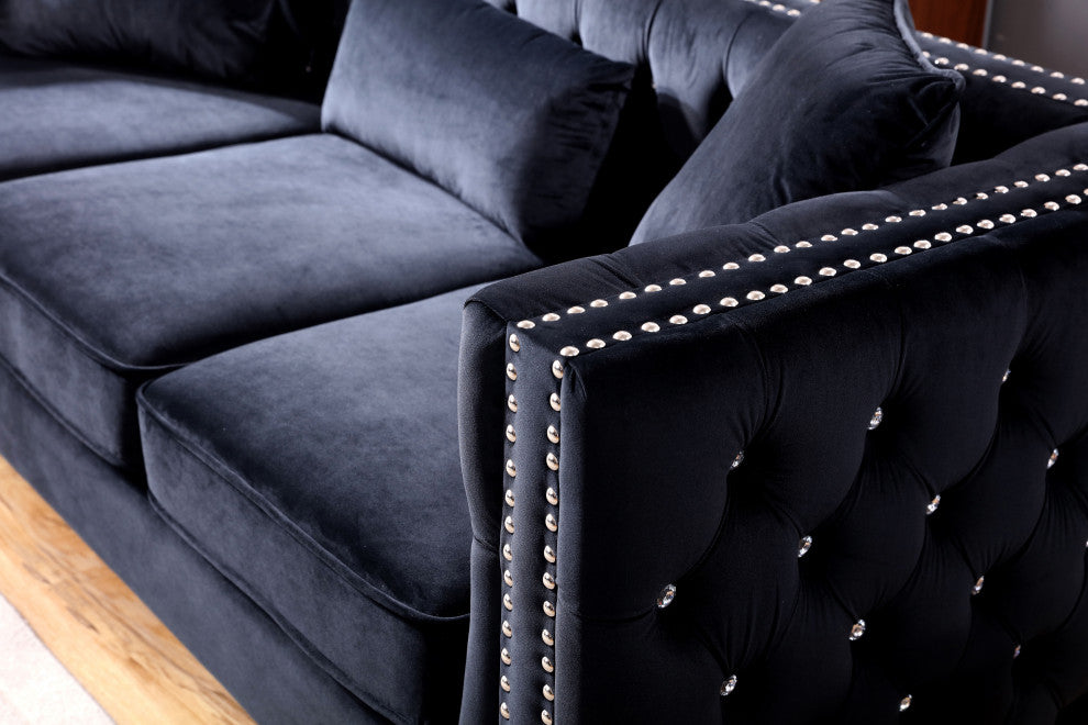Paige Tufted Velvet Sofa, Black