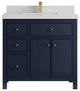 Sonoma 36 Center Sink Reeded Bath Vanity in Hale Navy Blue 2" Carrara Quartz