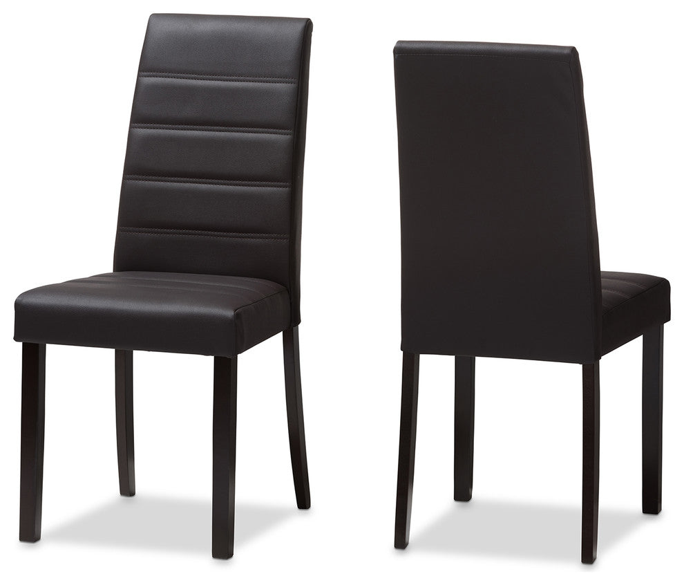 Modern Brown Faux Leather Upholstered Dining Chair Set of 2
