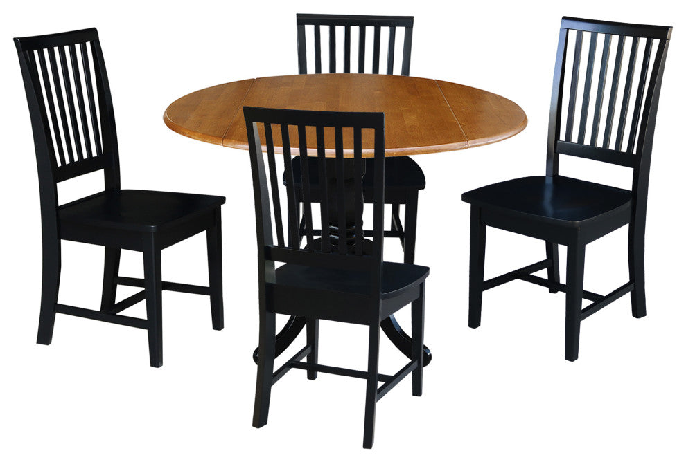 42"Dual Drop Leaf Dining Table with 4 Slat Back Dining Chairs