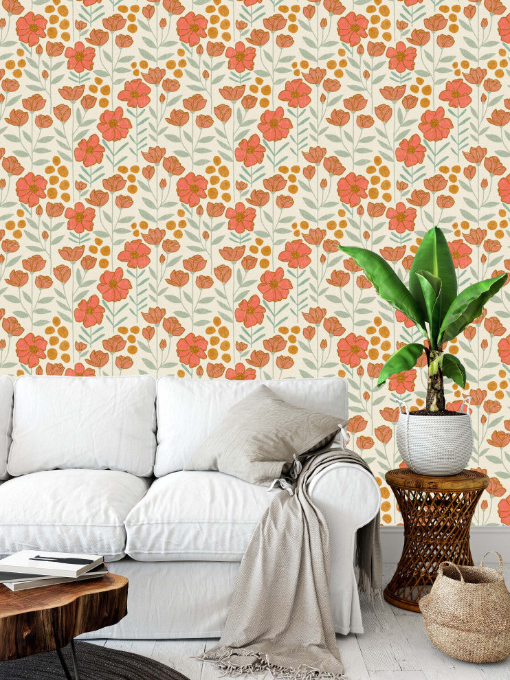 Isobel Green and Pink Wallpaper, Sample 12"x8"