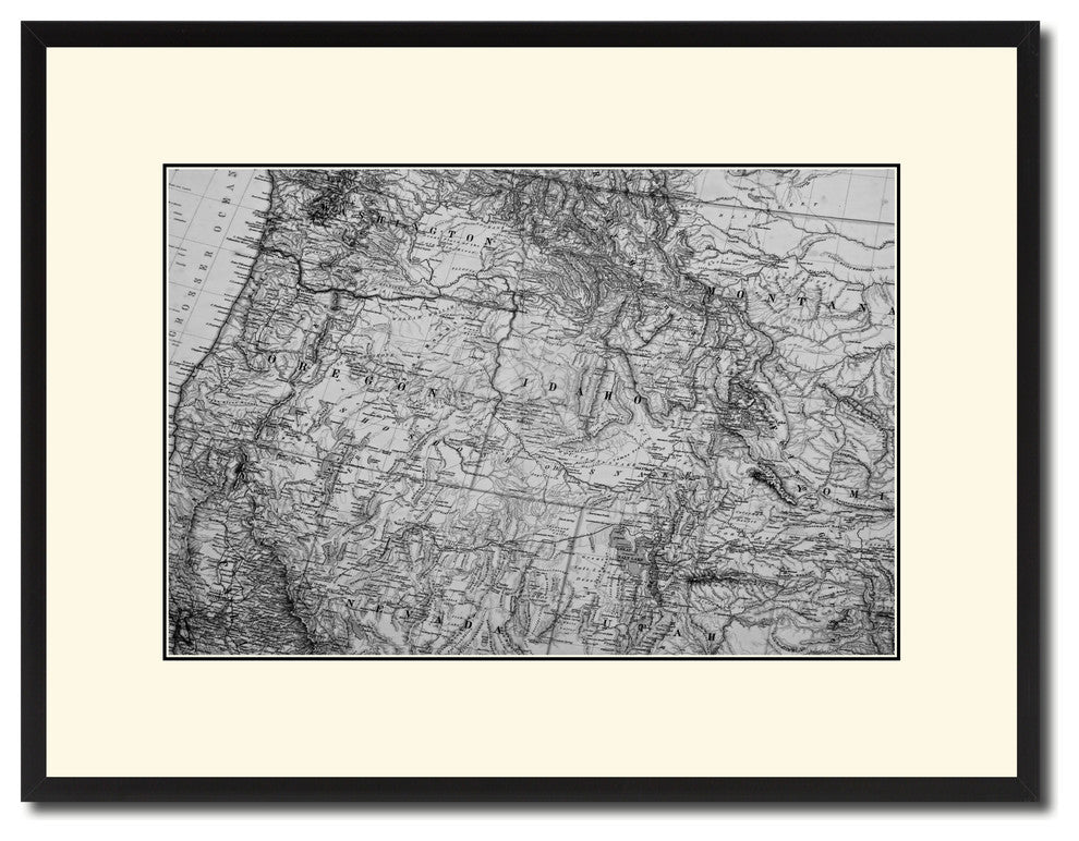 Us Pacific Northwest Vintage B&W Map Canvas Print, 16"x21"