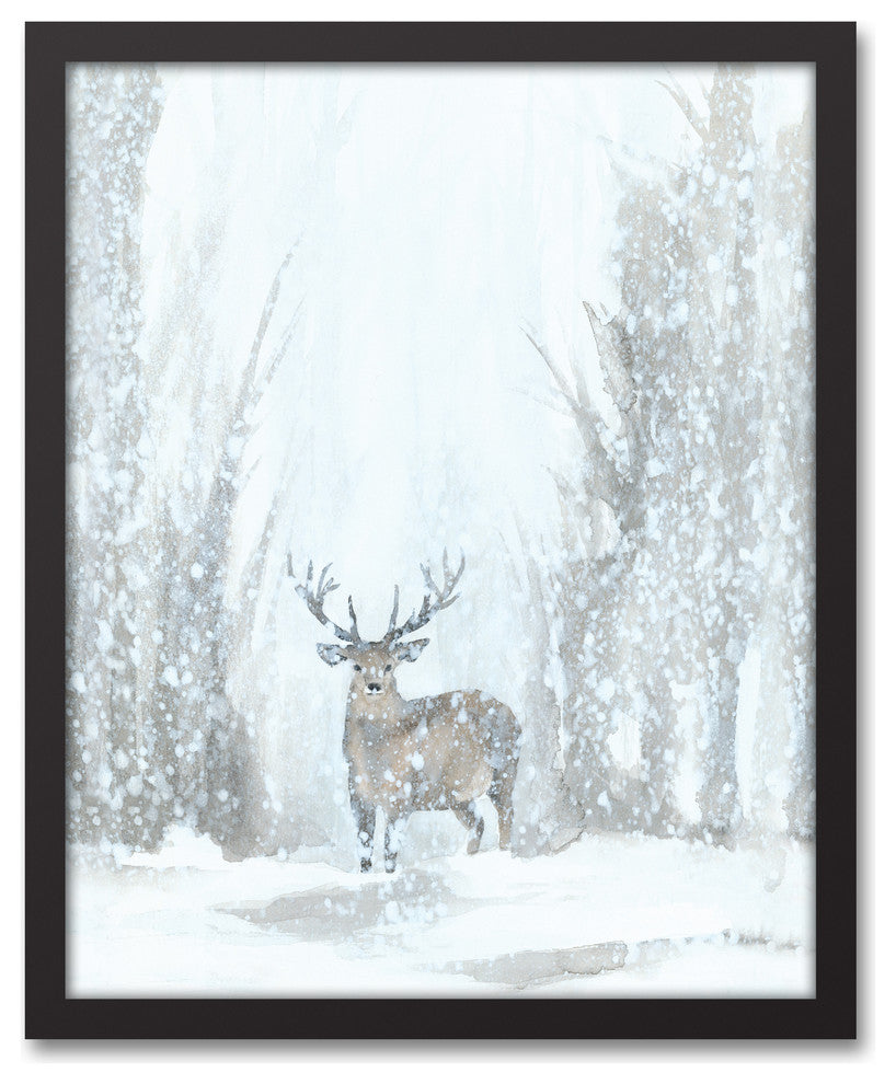 Snowy Forrest Landscape 16x20 Black Framed Canvas