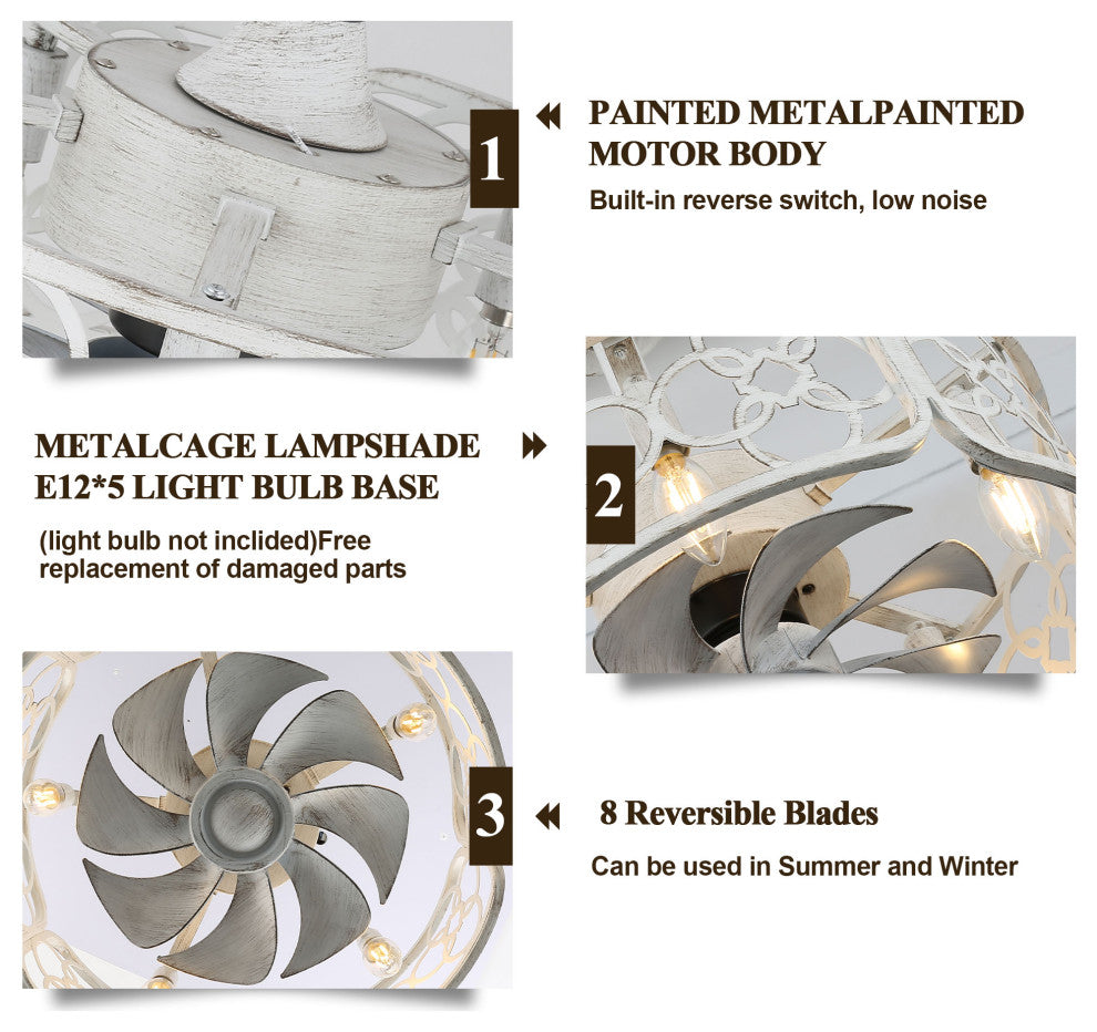 White Vintage Reversible Ceiling Fan 5-light 18.1" with Remote for Bedroom