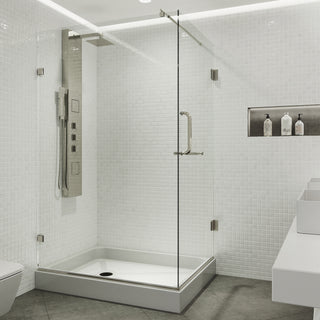 VIGO Pacifica 48"D x 36"W x 79"H Frameless Hinged Shower Enclosure, Brushed Nickel, Left Base