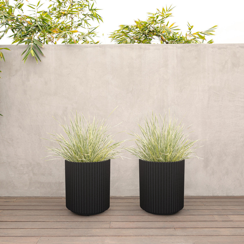 Veradek Demi Series Planter, Black, 16", 2 Pack