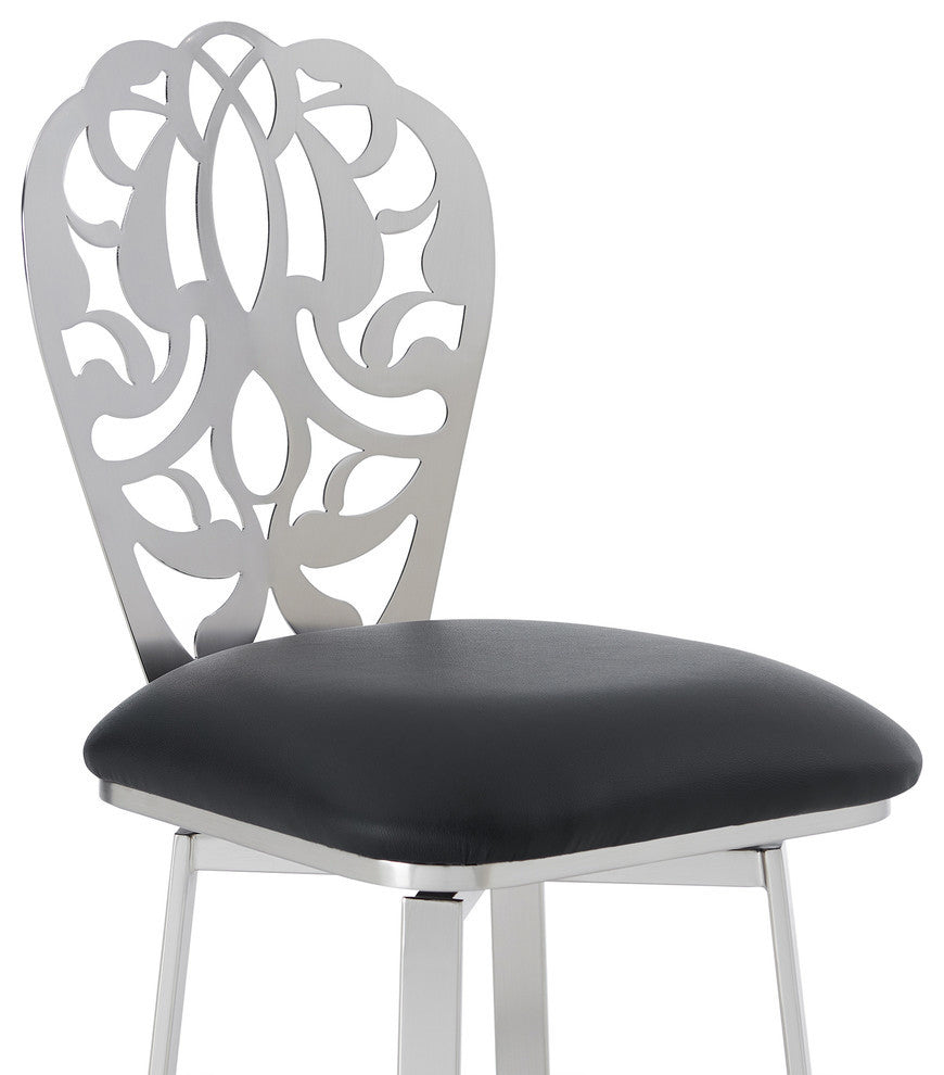 Cherie Contemporary 30" Bar Height Barstool in Brushed Stainless Steel Finish