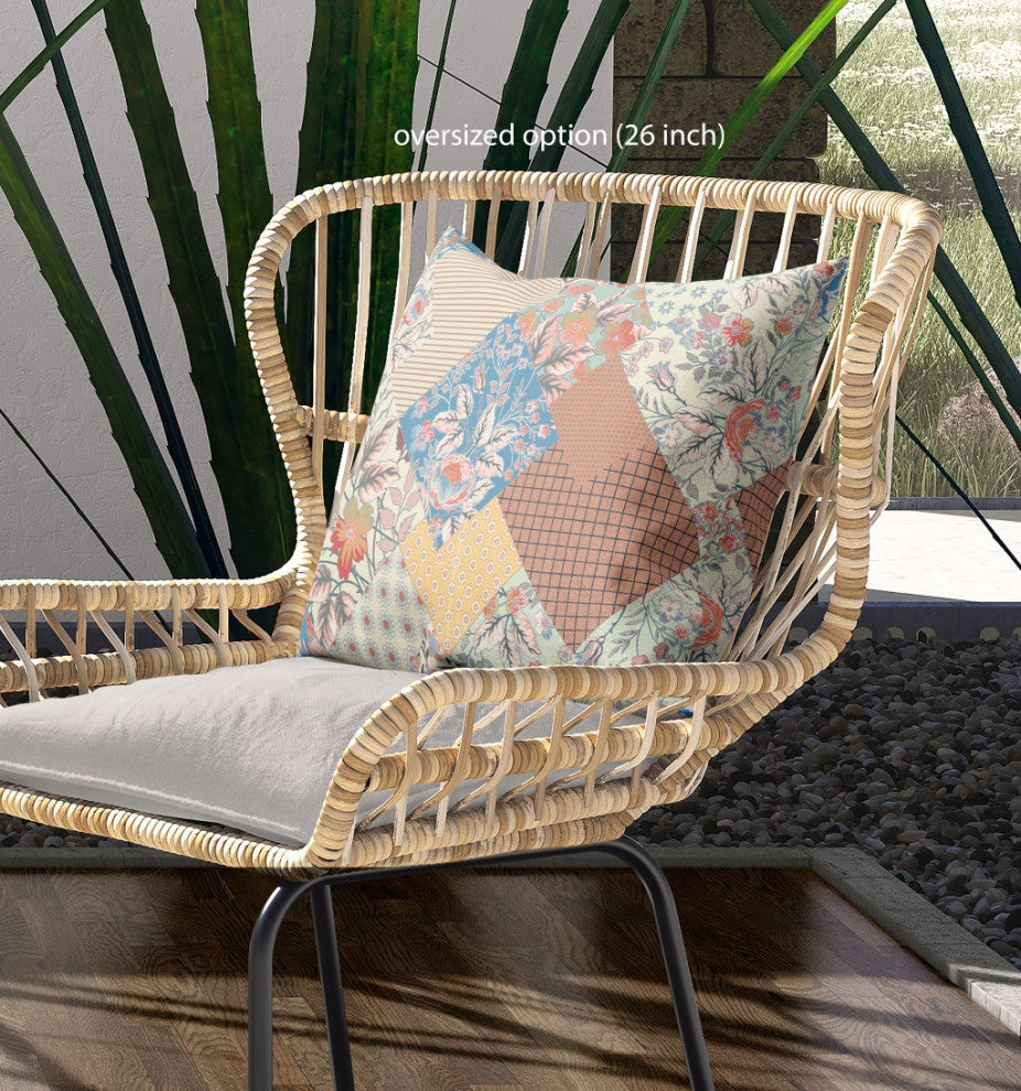 18" Cream Red Boho Floral Indoor Outdoor Throw Pillow