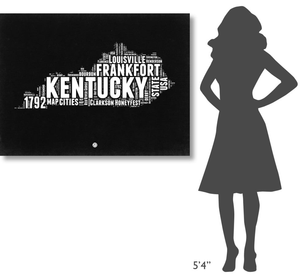 "Kentucky Black and White Map" Fine Art Print