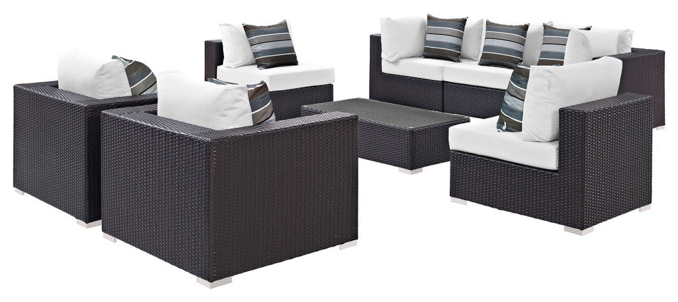 Espresso White Convene 8-Piece Outdoor Patio Sectional Set