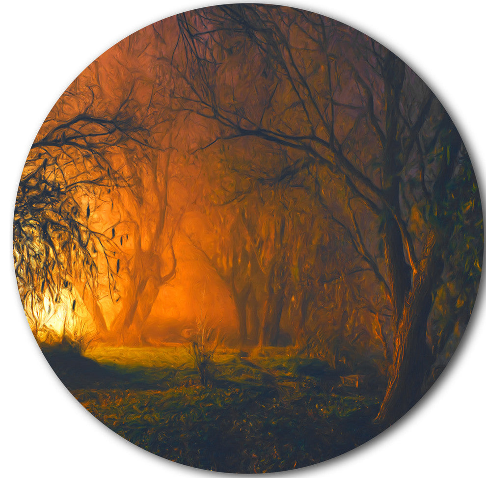 Magical Light In Forest, Landscape Large Disc Metal Wall Art, 36"