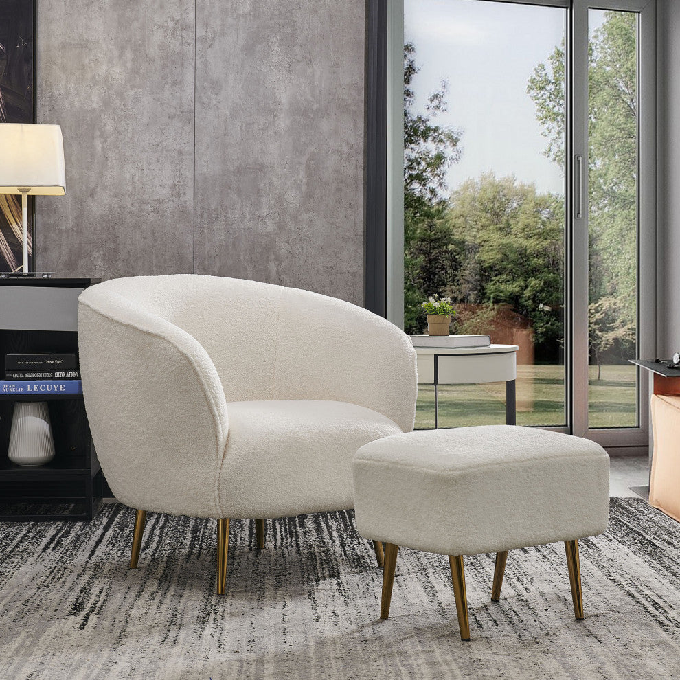 LUXMOD Modern Boucle White Armchair Reading Lounge Chair, White