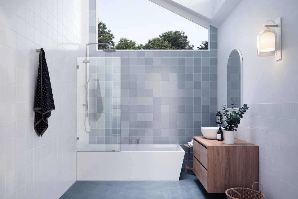 58.25"x28" Frameless Shower Bath Fixed Panel, Brushed Nickel
