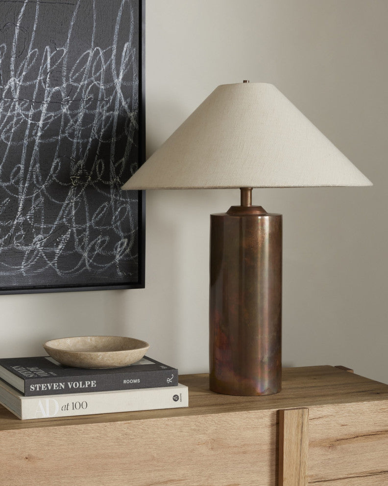 Seaton Table Lamp Iridescent Acid Wash, Cream Slub Linen
