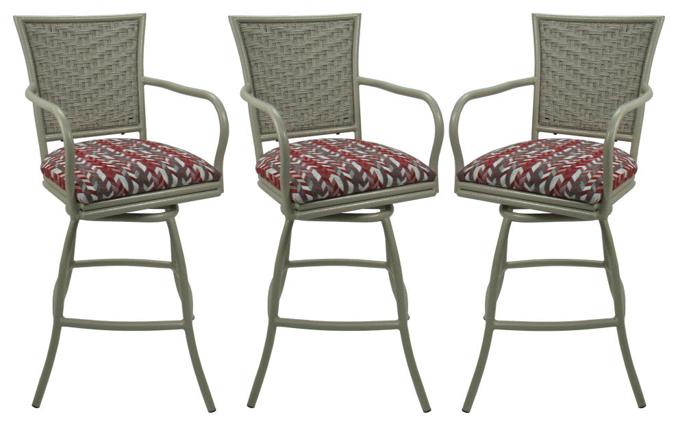 Outdoor/Indoor Swivel Bar Stool, Erin on Beige Frame, Set of 3, Simi Desert Rose, 34"