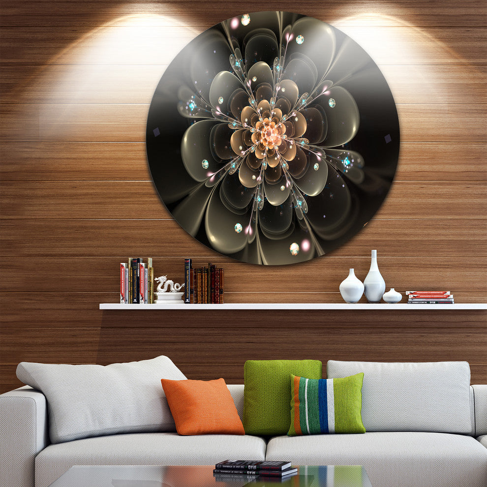 Perfect Shiny Fractal Flower In Dark Brown, Floral Disc Artwork, 11"