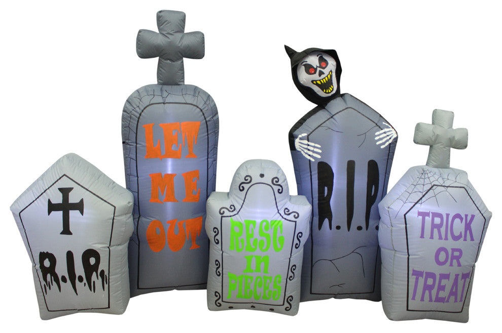 Halloween Inflatable Tombstones Pathway With Grim Reaper, 7'