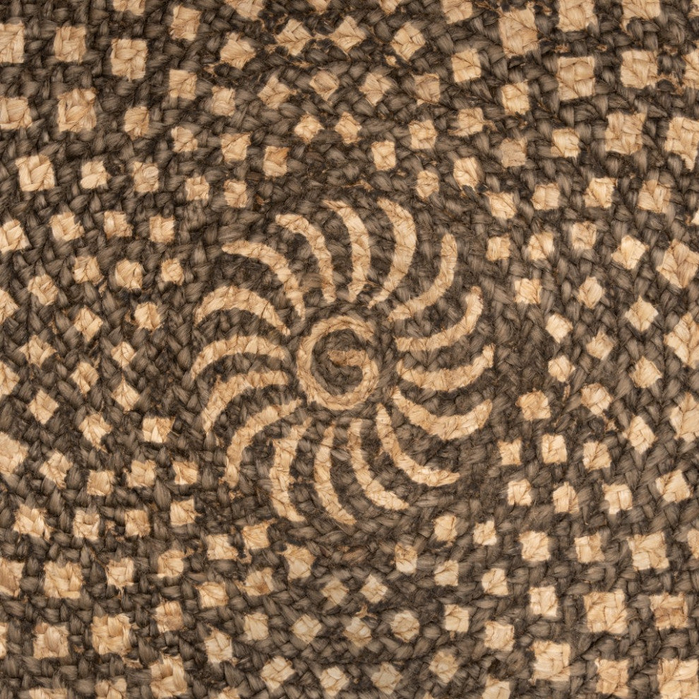 6" Round Brown Geometric Medallion Area Rug