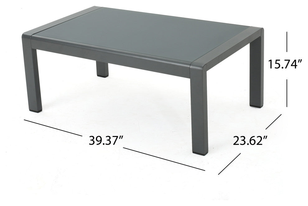 GDF Studio Crested Bay Outdoor Gray Aluminum Coffee Table With Glass Table Top