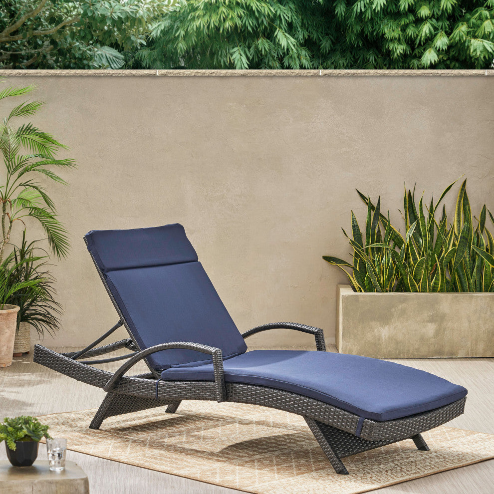 GDF Studio Soleil Outdoor Chaise Lounge Cushion, Navy Blue
