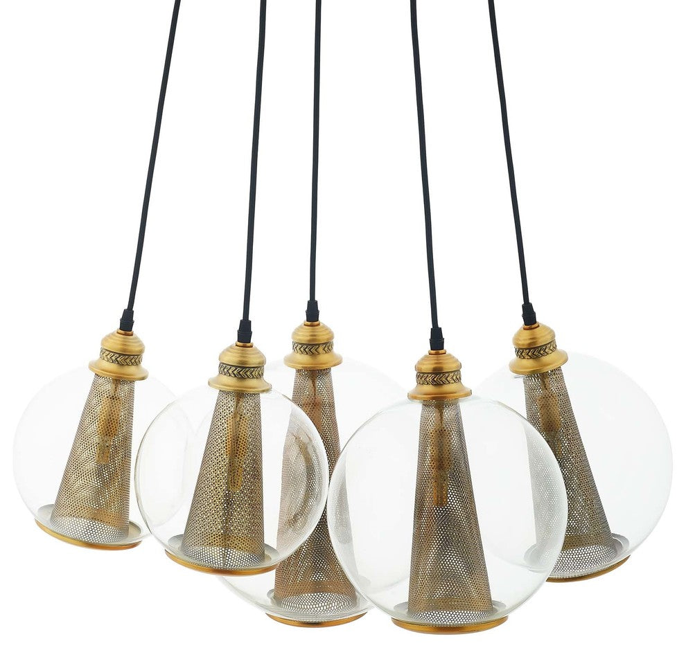 Peak Brass Cone And Glass Globe Cluster Pendant Light Chandelier
