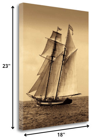 18" Sailing the Dramatic Seas Sepia Tone Giclee Wrap Canvas Wall Art