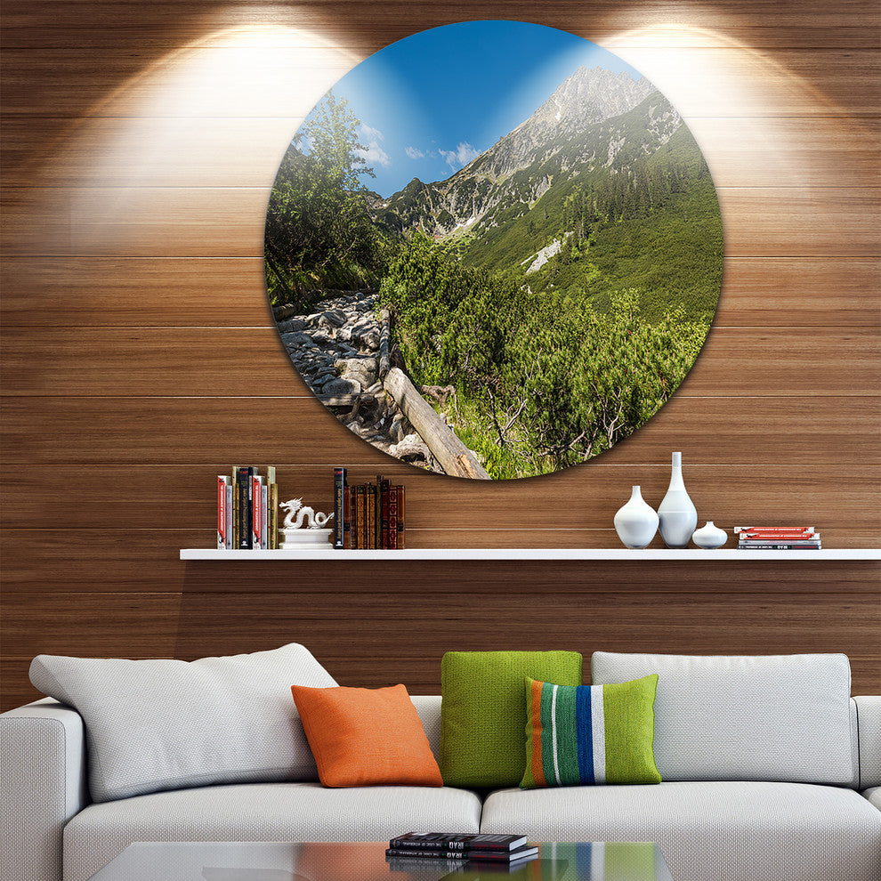 Tourist Trail In High Mountains, Landscape Disc Metal Wall Art, 11"