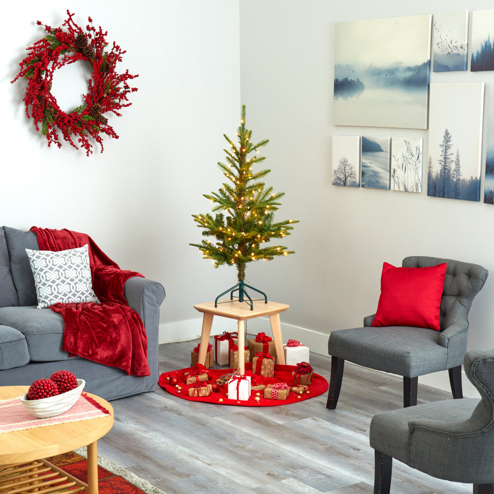 4' Layered Washington Spruce Faux Xmas Tree W/ Clear Lights & Bendable Branches