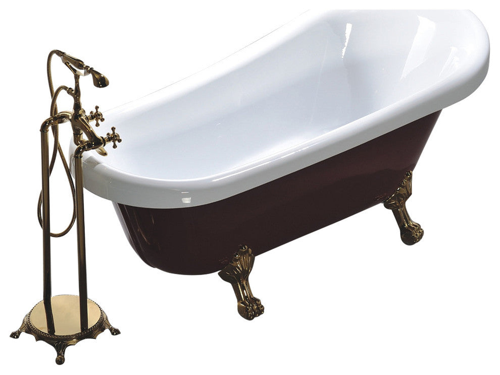 Vanity Art Freestanding Acrylic Bathtub, Red and White, 66.9" X 31.5"