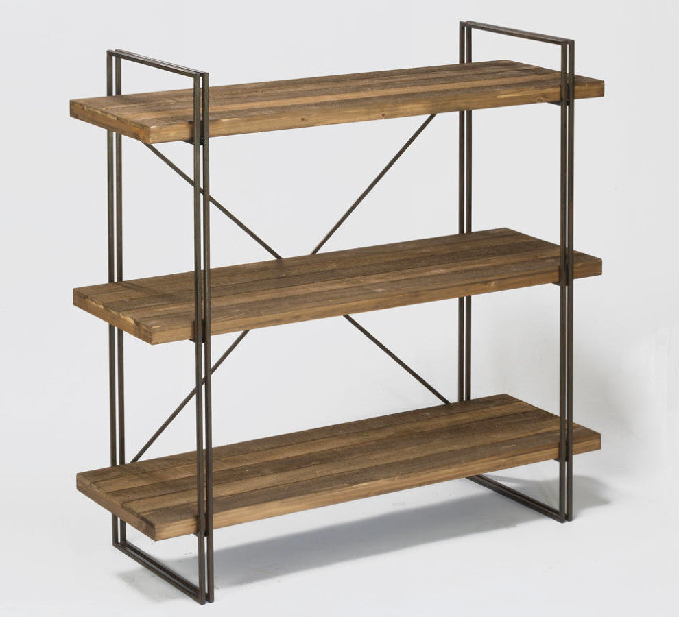 Brown Wood Metal Three Shelf Display Unit