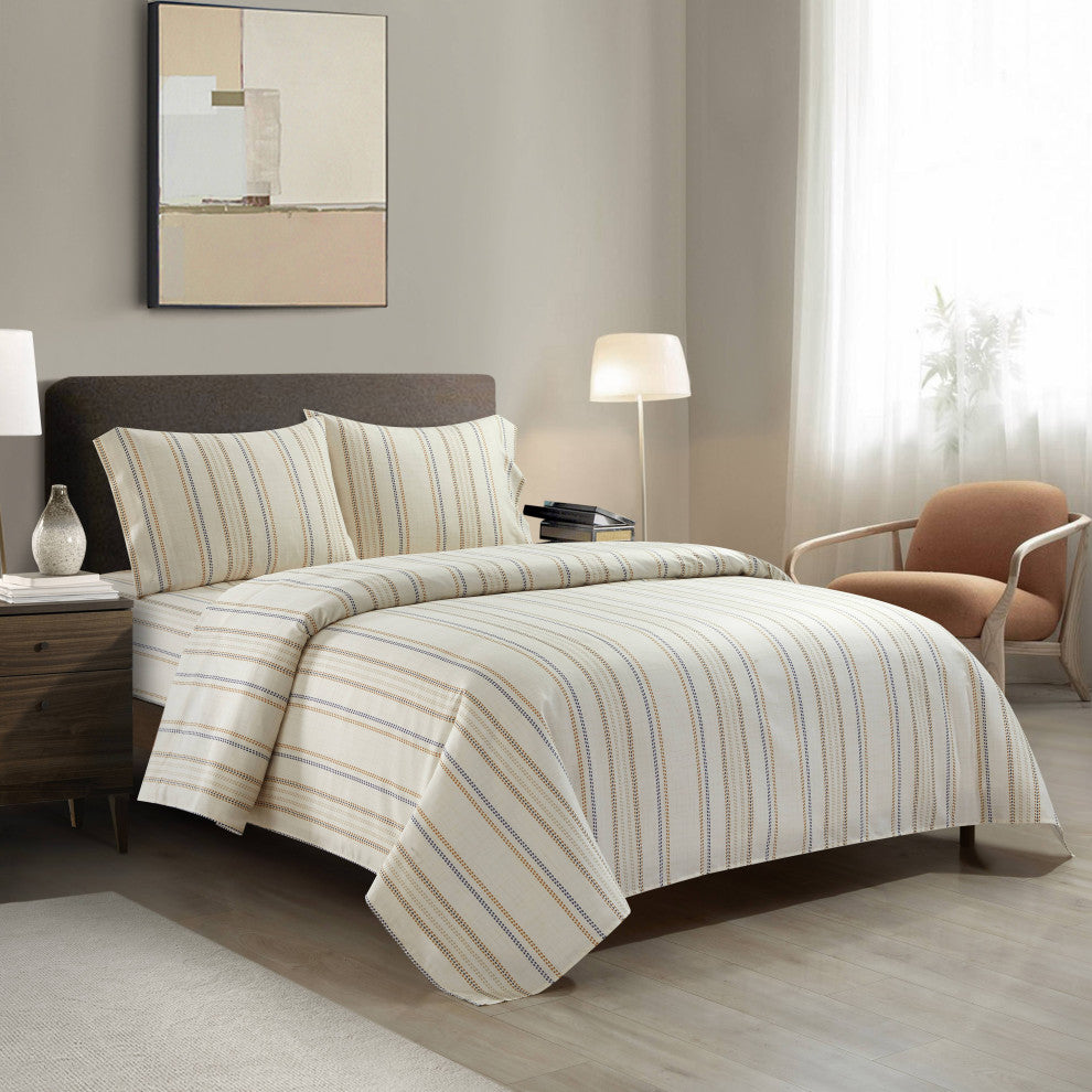 Tripoly 4 Piece Flat Sheet Set Striped, Beige, Full