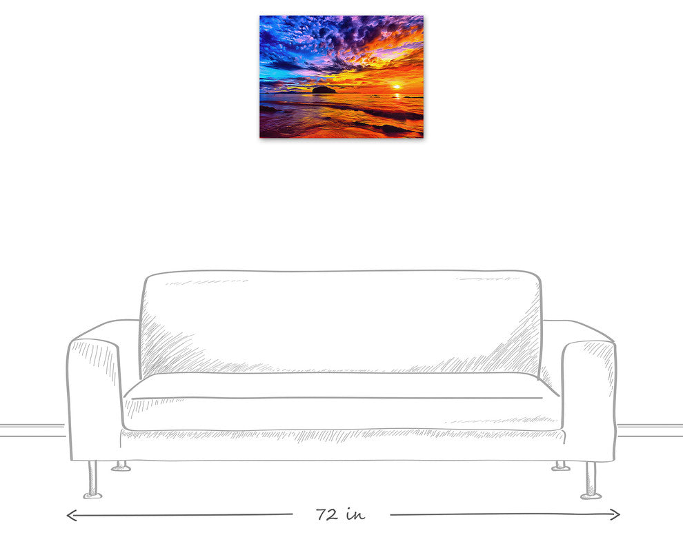 Vibrant Colorful Coastal Sunset 18x24 Canvas Wall Art