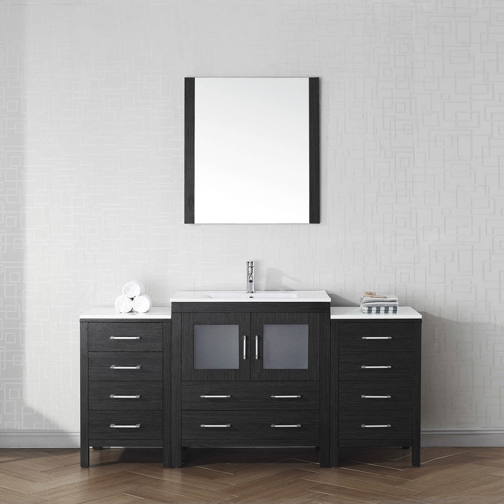 Virtu Dior 68" Single Bathroom Vanity, Zebra Gray, Faucet, Mirror