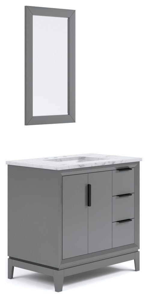 Elizabeth 36" Single Sink Carrara White Marble Vanity, Cashmere Gray