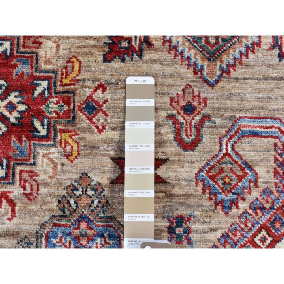 Camel Color Afghan Geometric Super Kazak Shiny Wool Hand Knotted Rug, 8'4"x10'2"