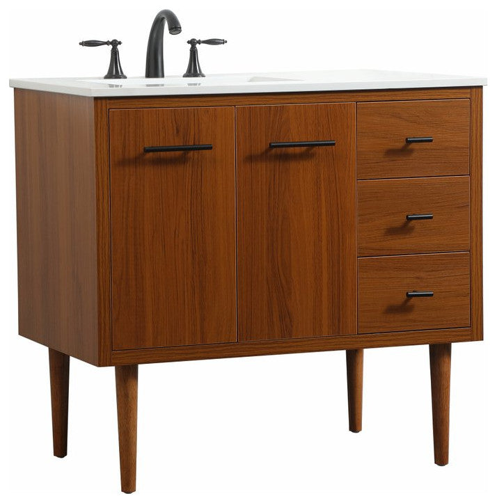 Home Living 22" Midcentury Modern Teak-Light Bathroom Vanity