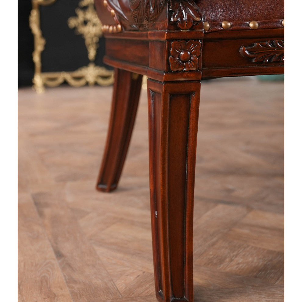 Mahogany Swan Arm Chair With Leather