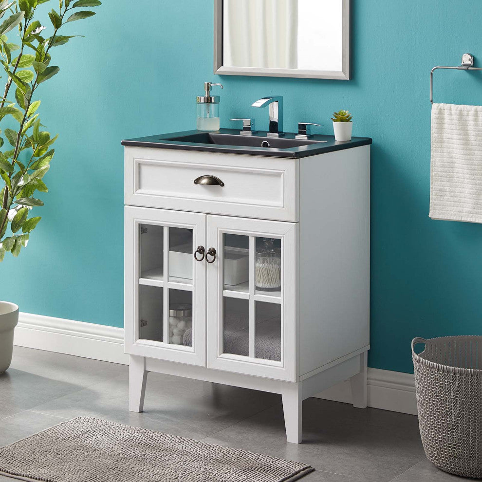 Isle 24" Bathroom Vanity Cabinet White Black -5476