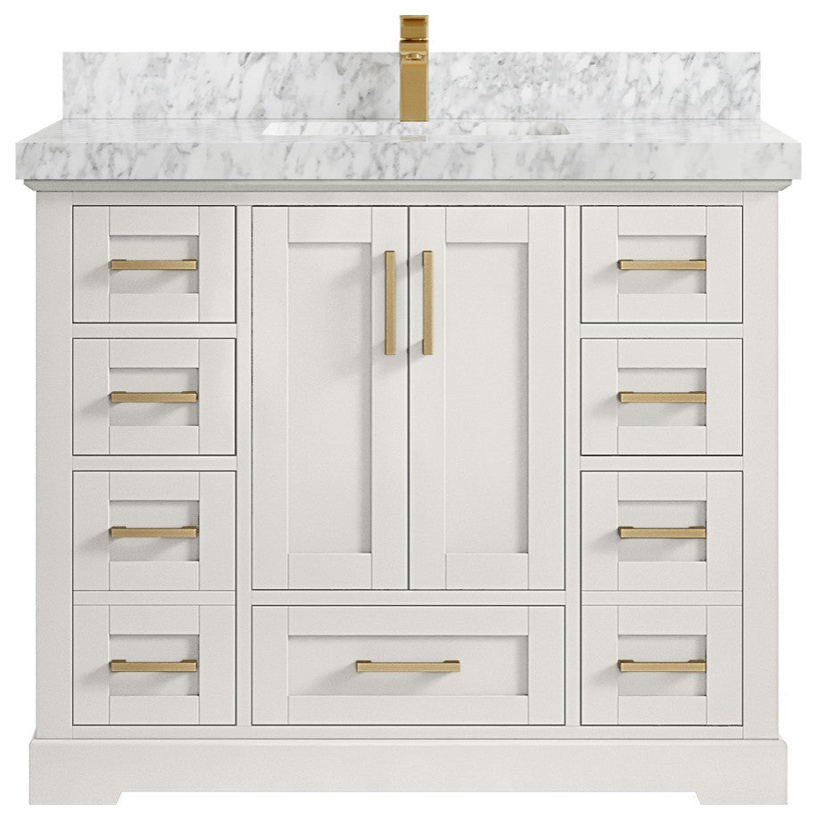 Boston 42" Single Sink Bath Vanity in Alabaster 2" Carrara Marble