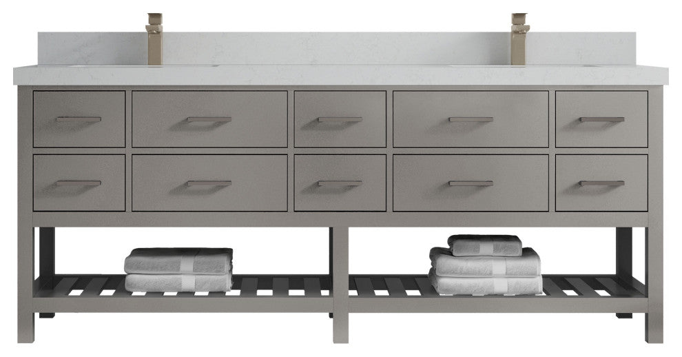 Parker 84 Double Sink Bathroom Vanity Elephant Skin Gray 2" Carrara Quartz