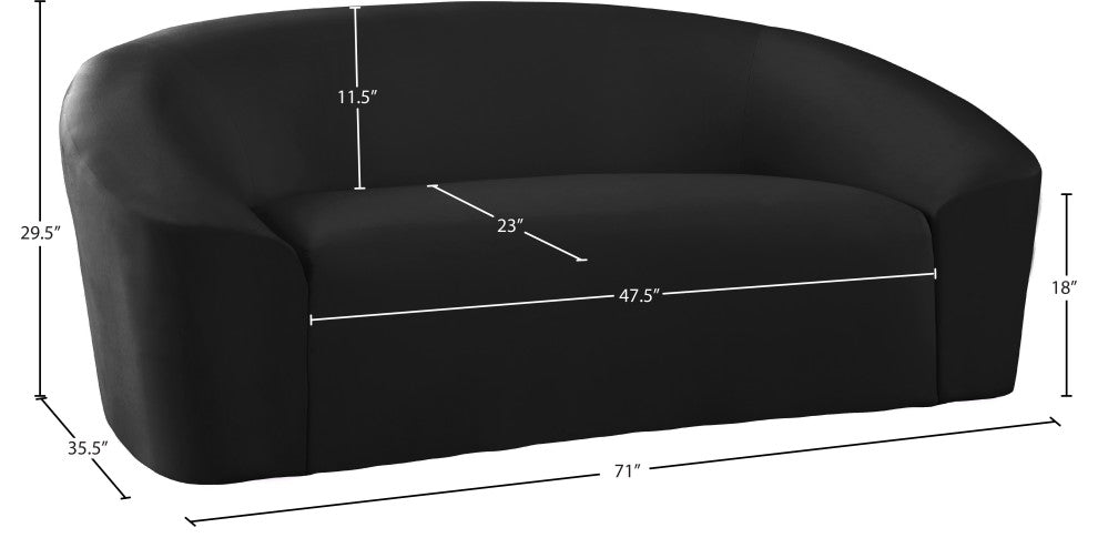 Riley Velvet Upholstered Rounded Loveseat, Black