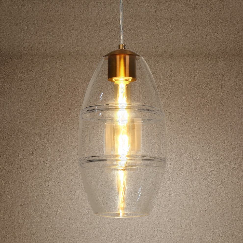 LNC Celery 1-Light Ribbed-Glass Rounded Pendant Light