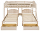 Gewnee Velvet Full Over Twin Triple Bunk Bed with Drawers in Beige